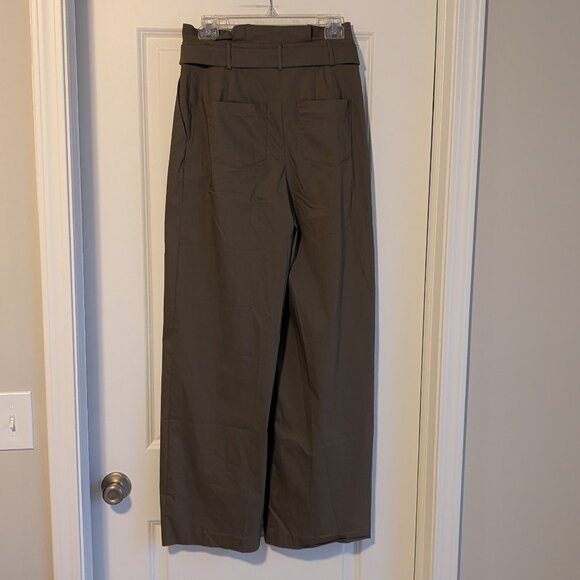 Express Wide Leg Super High Rise Belted Paperbag Pant, Olive Green, Size 6 - Picture 3 of 7